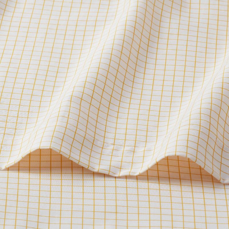 slide 3 of 4, King Cotton Blend Sateen Sheet Set Yellow Micro Grid - Room Essentials™, 1 ct