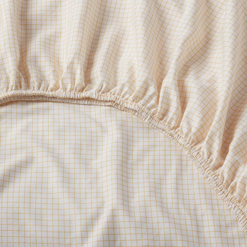 slide 4 of 4, King Cotton Blend Sateen Sheet Set Yellow Micro Grid - Room Essentials™, 1 ct