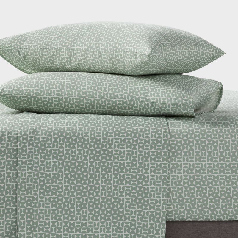slide 2 of 4, King Cotton Blend Sateen Sheet Set Green Geo - Room Essentials™, 1 ct