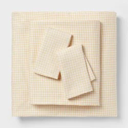 Full Cotton Blend Sateen Sheet Set Yellow Micro Grid - Room Essentials™