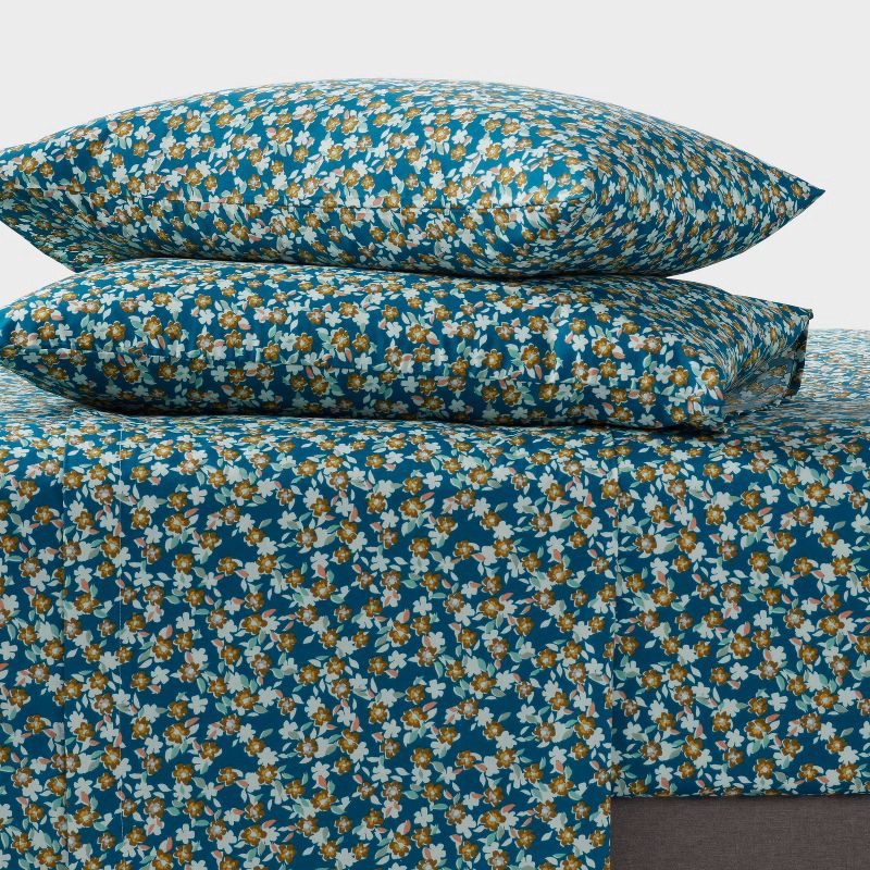 slide 2 of 4, King Cotton Blend Sateen Sheet Set Navy Floral - Room Essentials™, 1 ct