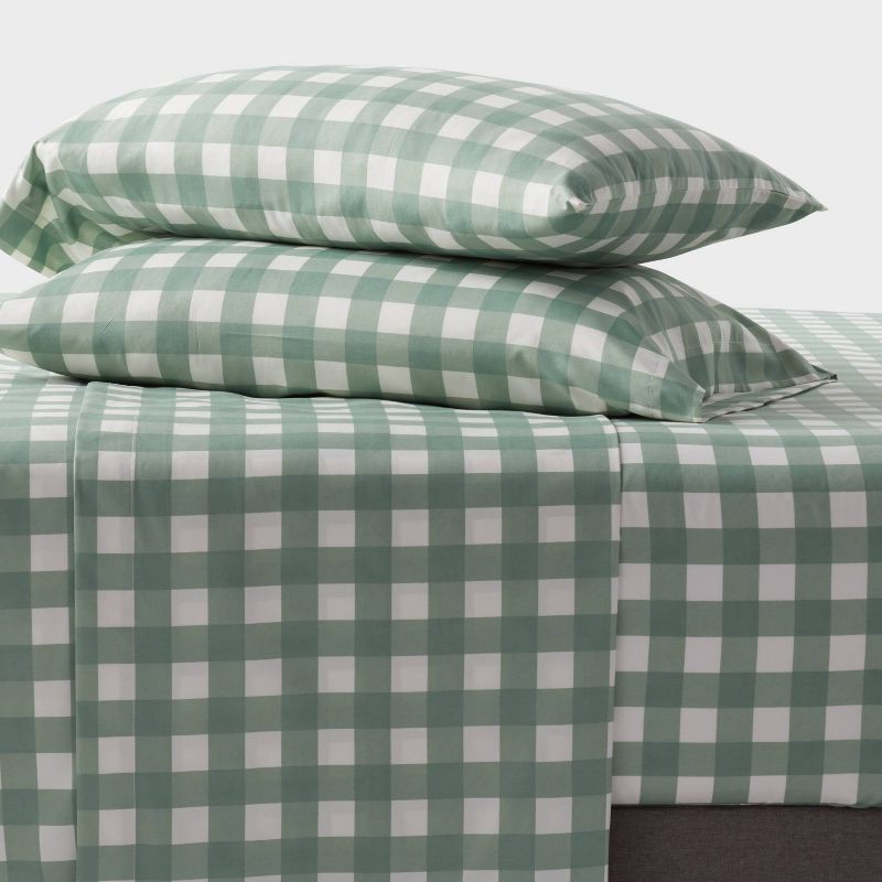 slide 2 of 4, Twin/Twin XL Microfiber Sheet Set Green Plaid - Room Essentials™, 1 ct