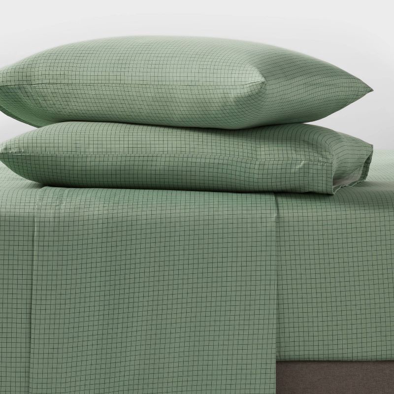 slide 2 of 4, Twin/Twin XL Cotton Blend Sateen Sheet Set Sage Green Micro Grid - Room Essentials™, 1 ct