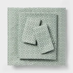 Twin/Twin XL Cotton Blend Sateen Sheet Set Green Geo - Room Essentials™