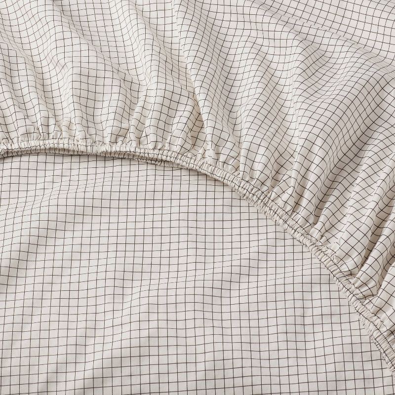 slide 4 of 4, King Cotton Blend Sateen Sheet Set Ivory Micro Grid - Room Essentials™, 1 ct