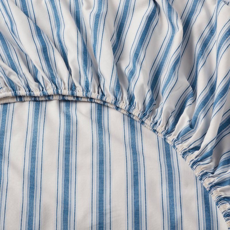 slide 4 of 4, Full Cotton Blend Sateen Sheet Set Ivory/Navy Textured Stripe - Room Essentials™, 1 ct