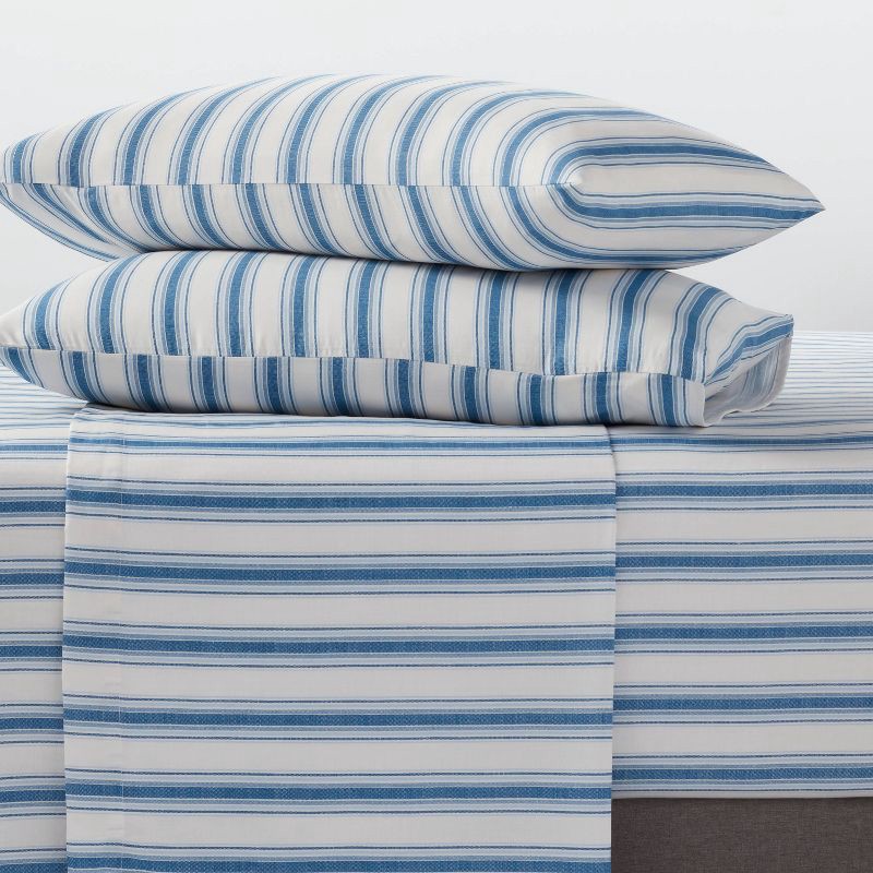 slide 2 of 4, Queen Cotton Blend Sateen Sheet Set Ivory/Navy Textured Stripe - Room Essentials™, 1 ct