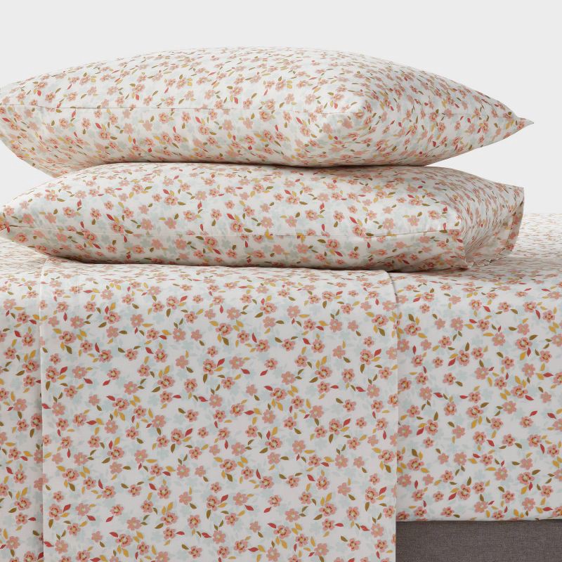 slide 2 of 4, Twin/Twin XL Cotton Blend Sateen Sheet Set Pink Floral - Room Essentials™, 1 ct