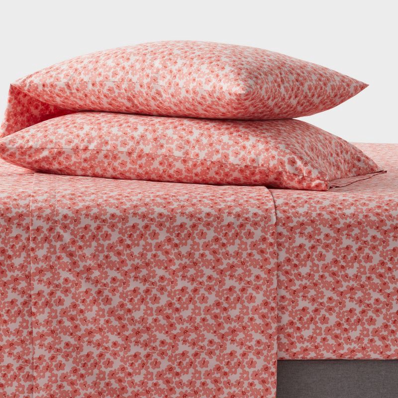 slide 2 of 4, King Microfiber Sheet Set Pink Micro Floral - Room Essentials™, 1 ct