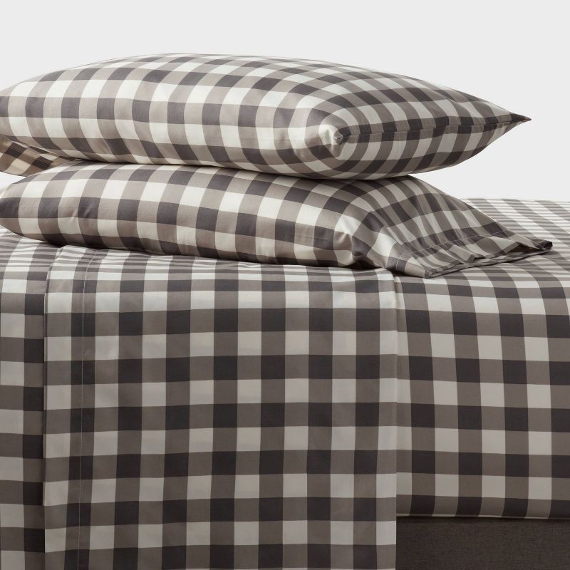 slide 2 of 4, King Microfiber Sheet Set Gray Plaid - Room Essentials™, 1 ct