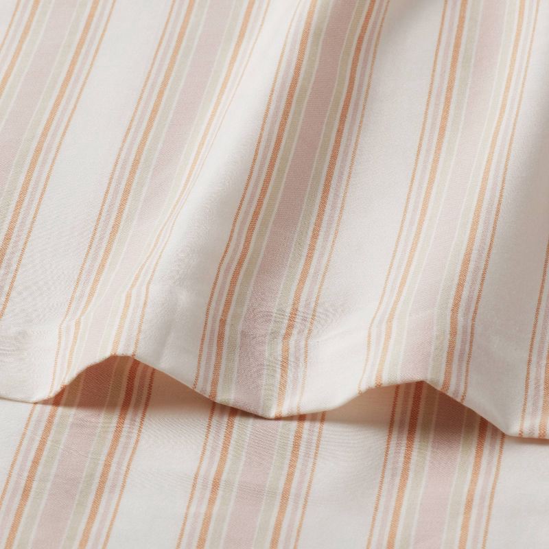 slide 3 of 4, King Cotton Blend Sateen Sheet Set Ivory/Pink Textured Stripe - Room Essentials™, 1 ct
