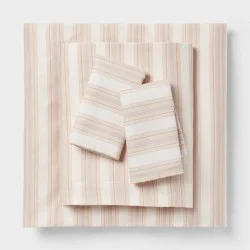 Twin/Twin XL Cotton Blend Sateen Sheet Set Ivory/Pink Textured Stripe - Room Essentials™