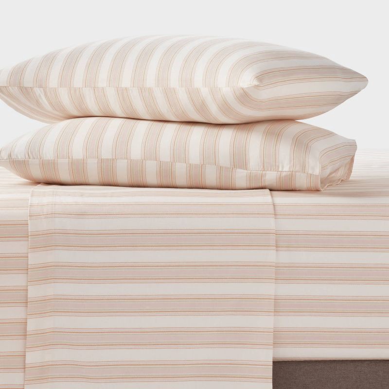 slide 2 of 4, Full Cotton Blend Sateen Sheet Set Ivory/Pink Textured Stripe - Room Essentials™, 1 ct