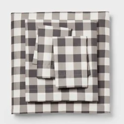 Queen Microfiber Sheet Set Gray Plaid - Room Essentials™