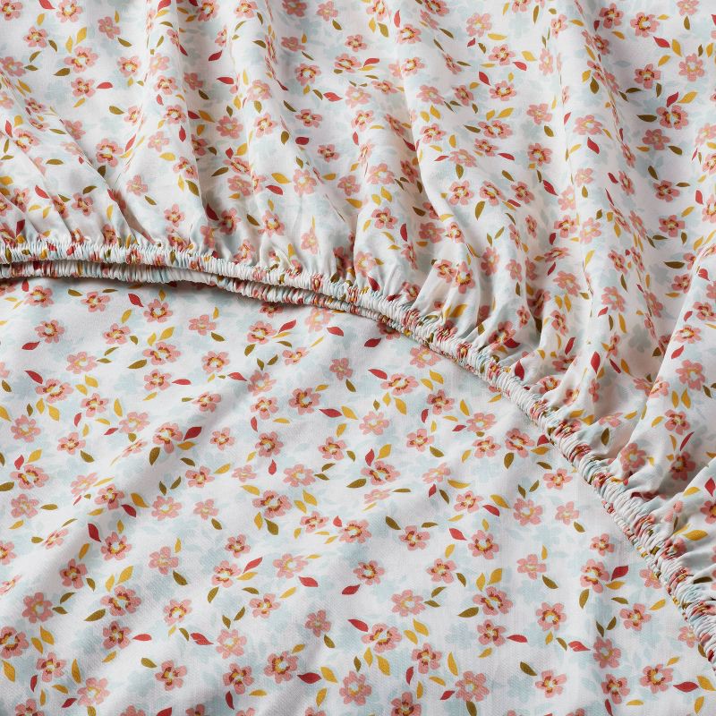 slide 4 of 4, Full Cotton Blend Sateen Sheet Set Pink Floral - Room Essentials™, 1 ct