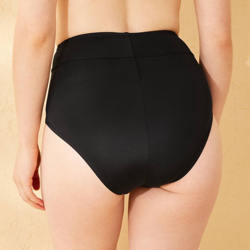 slide 2 of 7, Women's Full Coverage Tummy Control High Waist Bikini Bottom - Shade & Shore™ Black L: Wide Waistband, Slimming Tricot, 1 ct
