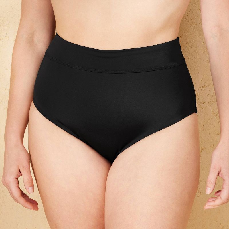slide 6 of 7, Women's Full Coverage Tummy Control High Waist Bikini Bottom - Shade & Shore™ Black L: Wide Waistband, Slimming Tricot, 1 ct