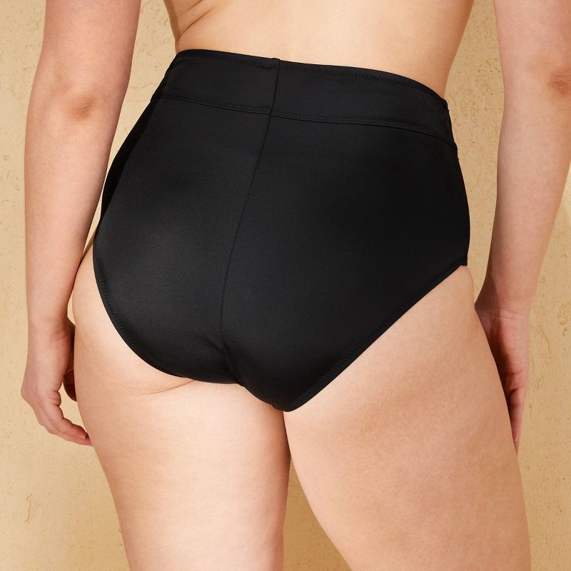 slide 7 of 7, Women's Full Coverage Tummy Control High Waist Bikini Bottom - Shade & Shore™ Black L: Wide Waistband, Slimming Tricot, 1 ct