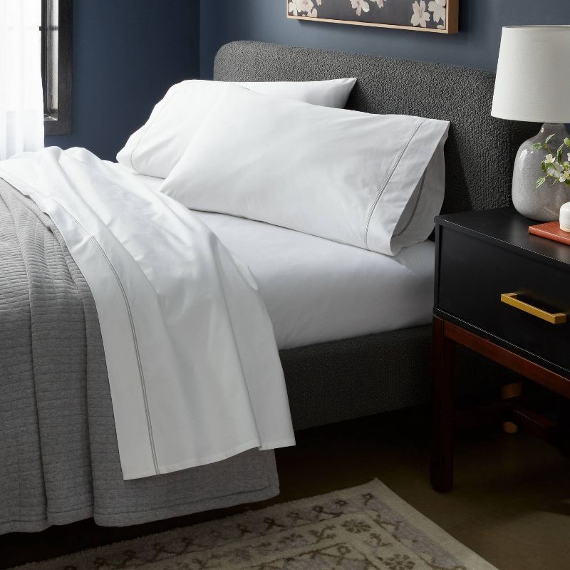 slide 2 of 4, King 800 Thread Count 4pc Hotel Collection Sheet Set Double Baratta Light Gray Hem - Threshold™, 4 ct