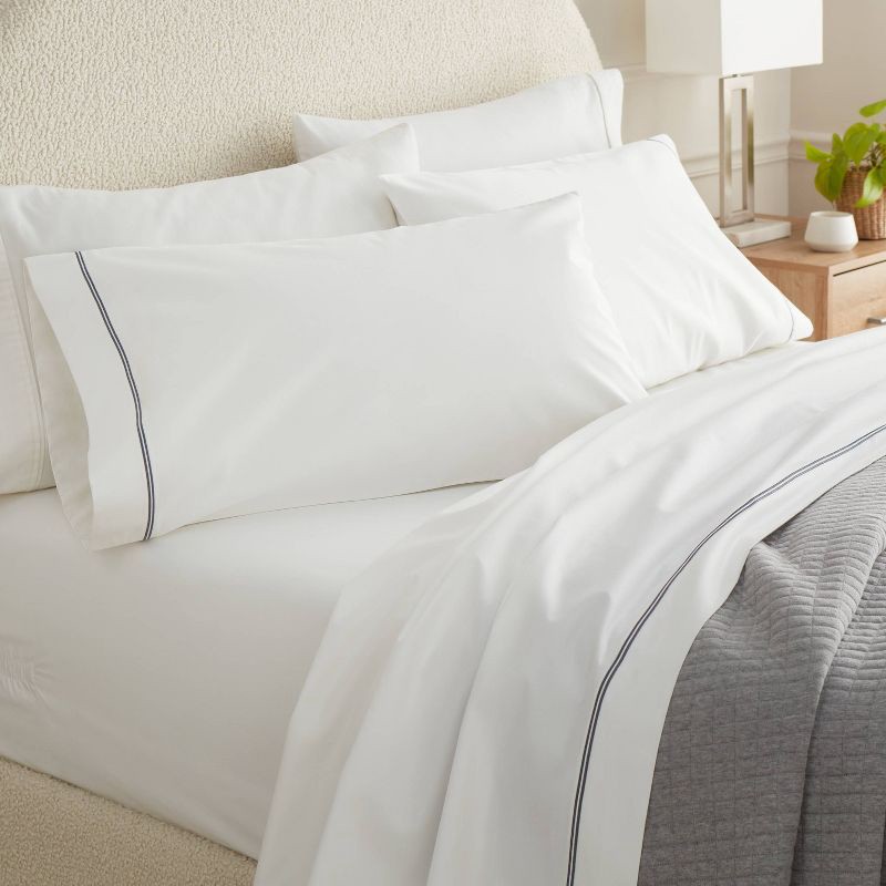 slide 2 of 4, Queen 800 Thread Count 4pc Hotel Collection Sheet Set Double Baratta Slate Blue Hem - Threshold™, 4 ct