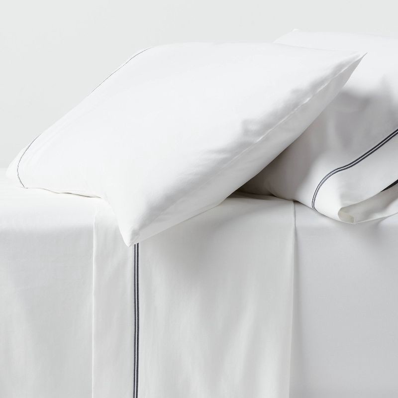 slide 1 of 4, Queen 800 Thread Count 4pc Hotel Collection Sheet Set Double Baratta Slate Blue Hem - Threshold™, 4 ct