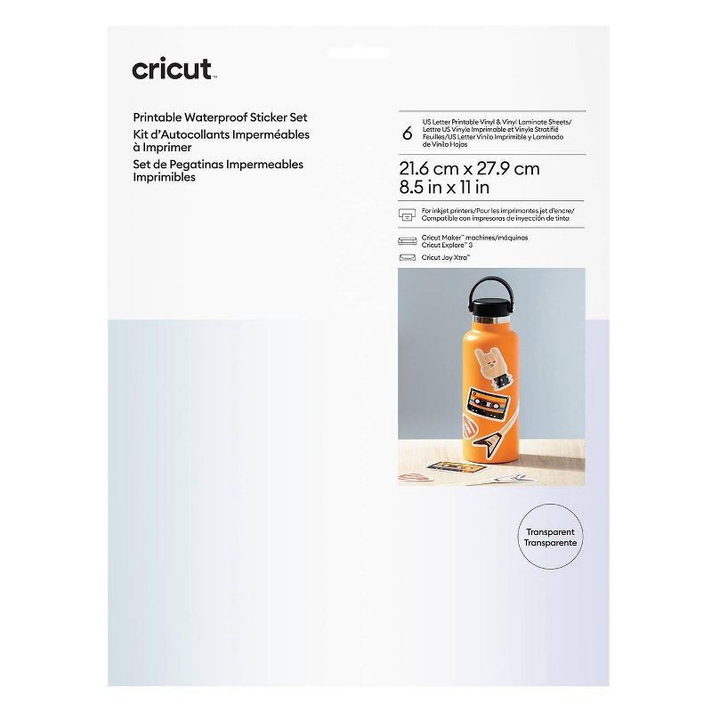 slide 1 of 7, Cricut 6ct Waterproof Sticker Set US Letter: Clear Craft Cutting Materials, Compatible with Cricut Joy Xtra, Explore 3, Maker 3, 6 ct
