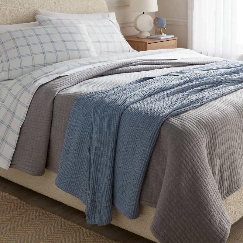 slide 2 of 3, Full/Queen TENCEL® Lyocell Waffle Bed Blanket Light Blue - Threshold™, 1 ct