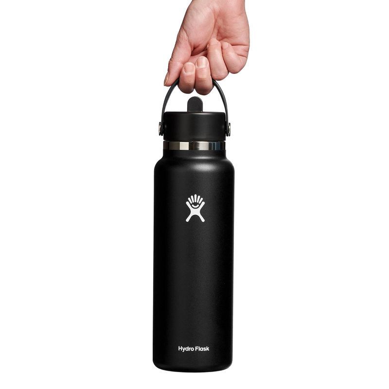 slide 3 of 3, Hydro Flask 40oz Wide Mouth Flex Straw Bottle - Black: Vacuum-Insulated, BPA-Free, 40 oz