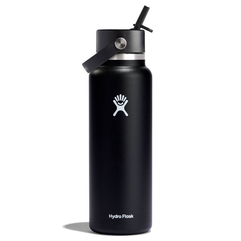 slide 1 of 3, Hydro Flask 40oz Wide Mouth Flex Straw Bottle - Black: Vacuum-Insulated, BPA-Free, 40 oz