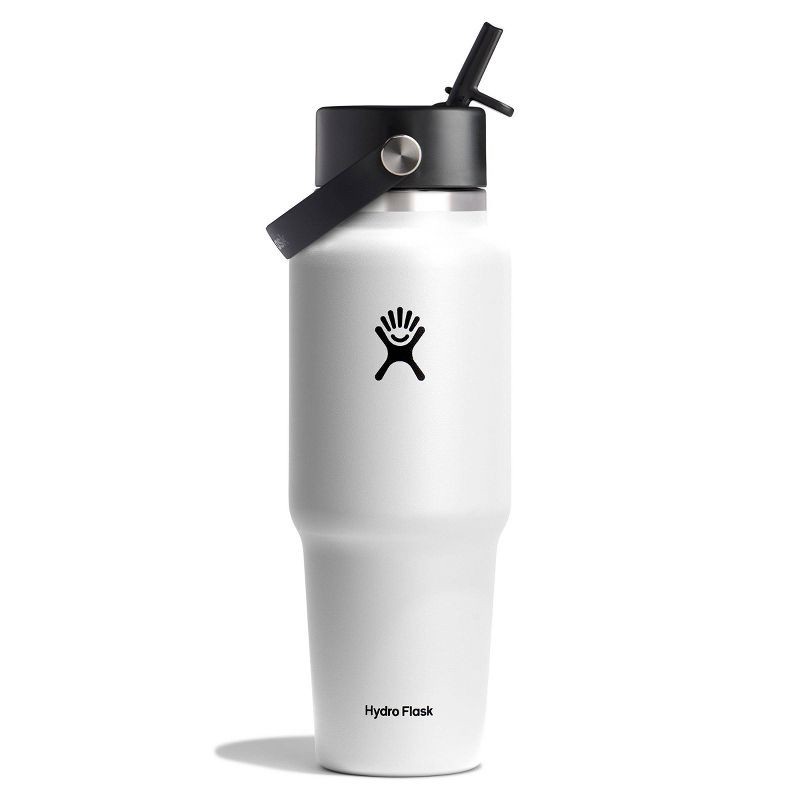 slide 1 of 3, Hydro Flask 32oz Wide Mouth Flex Straw Travel Bottle - White: BPA-Free, Vacuum-Insulated, 32 oz