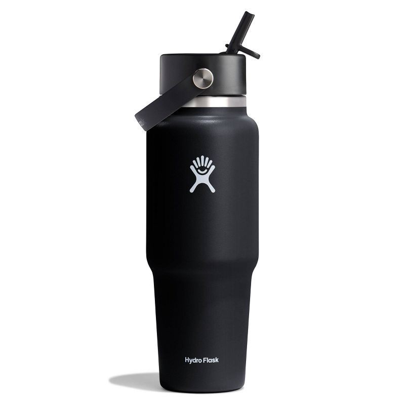slide 1 of 3, Hydro Flask 32oz Wide Mouth Flex Straw Travel Bottle - Black: Vacuum-Insulated, BPA-Free, 32 oz