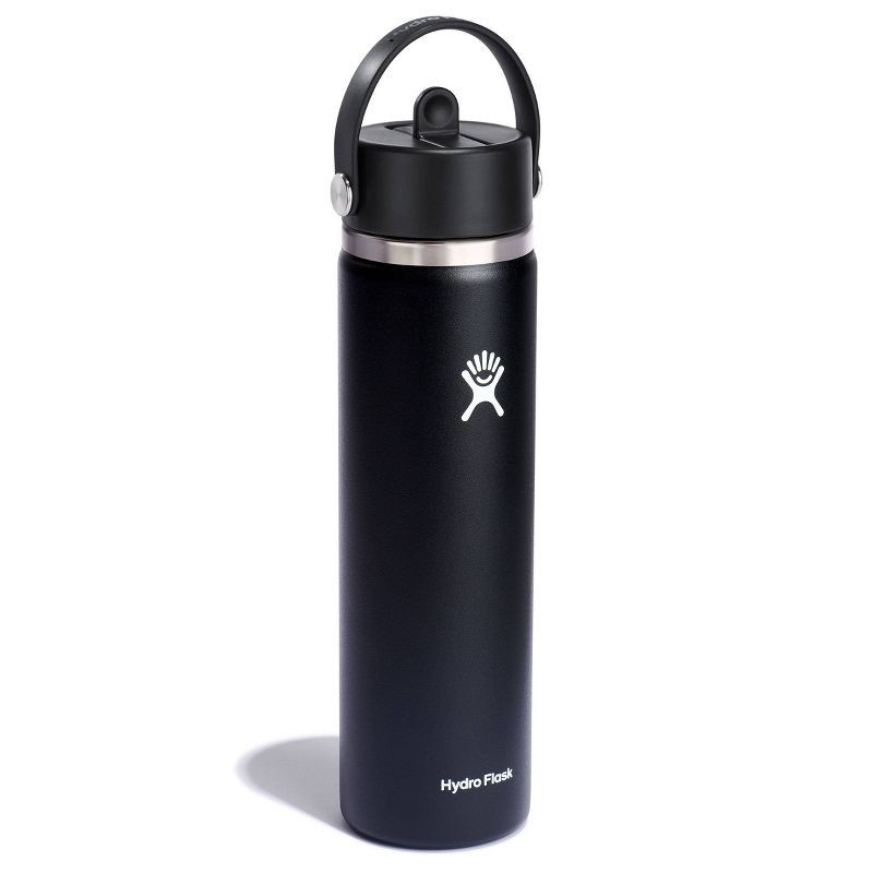 slide 2 of 3, Hydro Flask 24oz Wide Mouth Flex Straw Bottle - Black: Vacuum-Insulated, BPA-Free, 24 oz