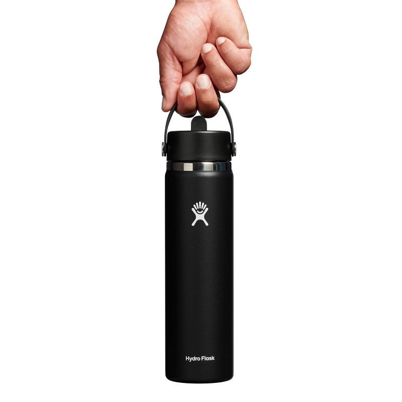 slide 3 of 3, Hydro Flask 24oz Wide Mouth Flex Straw Bottle - Black: Vacuum-Insulated, BPA-Free, 24 oz