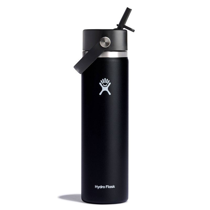 slide 1 of 3, Hydro Flask 24oz Wide Mouth Flex Straw Bottle - Black: Vacuum-Insulated, BPA-Free, 24 oz