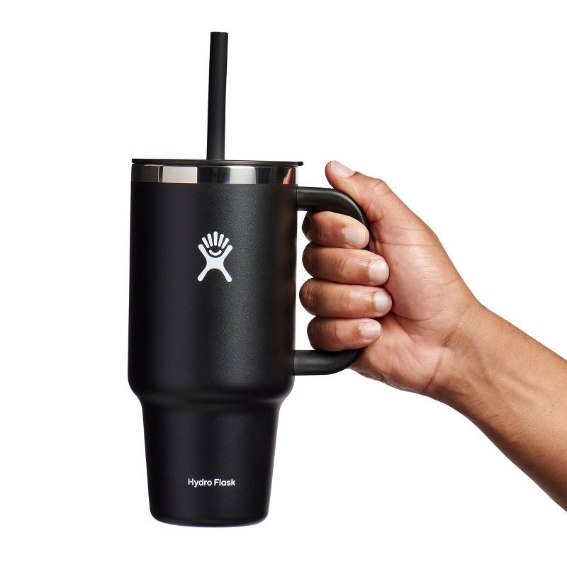slide 2 of 3, Hydro Flask 32oz All Around Travel Straw Tumbler - Black: Double-Wall, BPA-Free, Spillproof, 32 oz