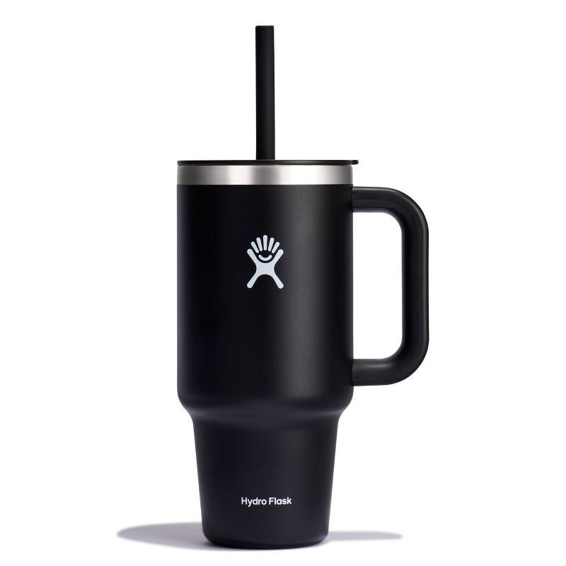 slide 1 of 3, Hydro Flask 32oz All Around Travel Straw Tumbler - Black: Double-Wall, BPA-Free, Spillproof, 32 oz