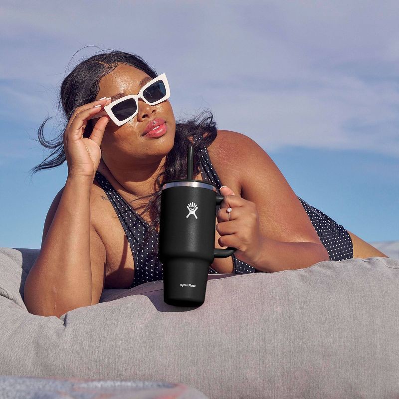slide 3 of 3, Hydro Flask 32oz All Around Travel Straw Tumbler - Black: Double-Wall, BPA-Free, Spillproof, 32 oz