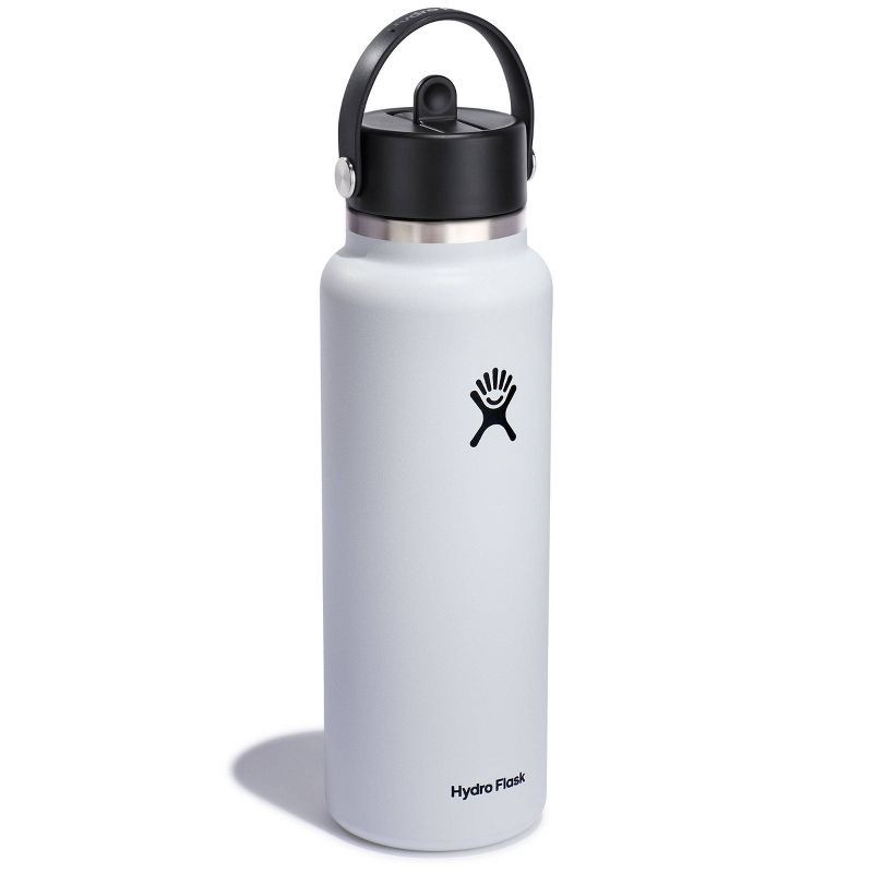 slide 2 of 3, Hydro Flask 40oz Wide Mouth Flex Straw Bottle - White: Vacuum-Insulated, BPA-Free, 40 oz