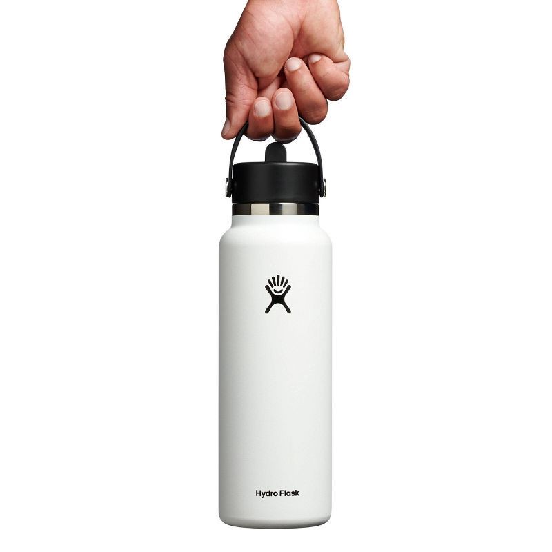 slide 3 of 3, Hydro Flask 40oz Wide Mouth Flex Straw Bottle - White: Vacuum-Insulated, BPA-Free, 40 oz