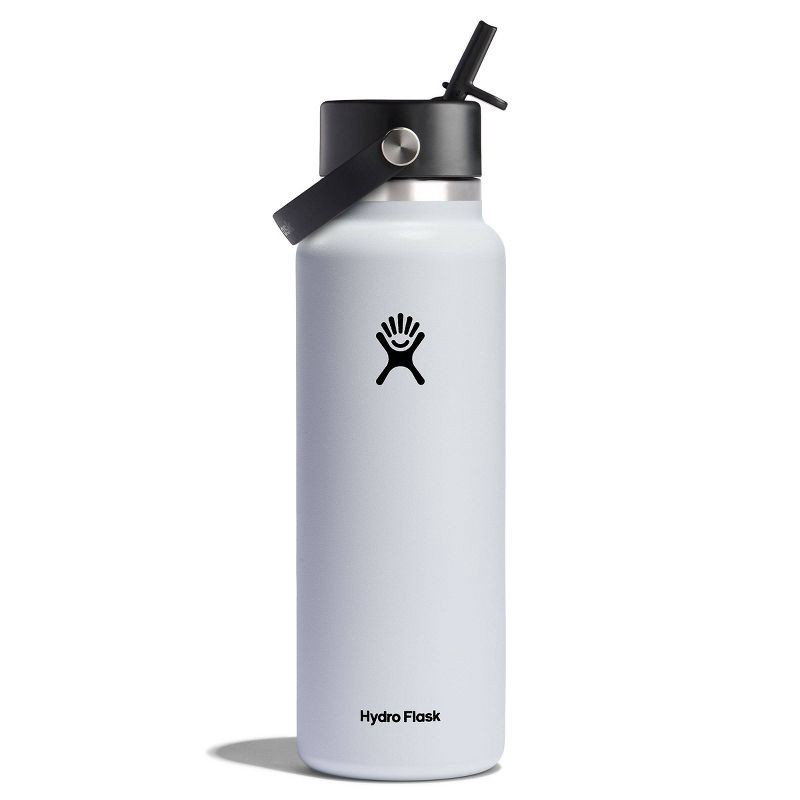 slide 1 of 3, Hydro Flask 40oz Wide Mouth Flex Straw Bottle - White: Vacuum-Insulated, BPA-Free, 40 oz