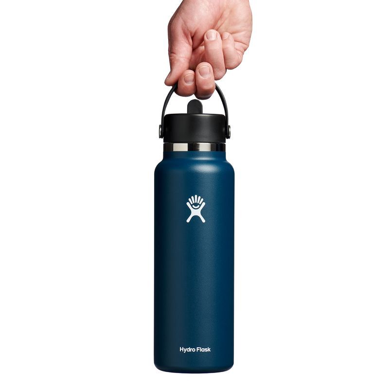 slide 3 of 3, Hydro Flask 40oz Wide Mouth Flex Straw Bottle - Indigo: Vacuum-Insulated, BPA-Free, 40 oz
