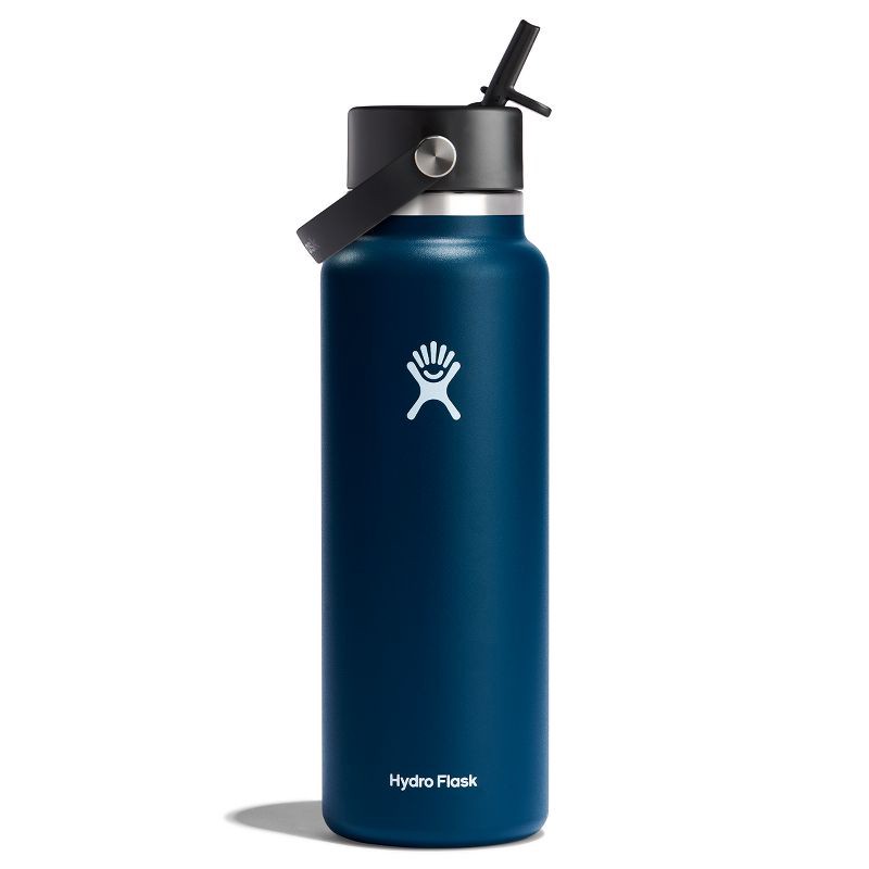 slide 1 of 3, Hydro Flask 40oz Wide Mouth Flex Straw Bottle - Indigo: Vacuum-Insulated, BPA-Free, 40 oz