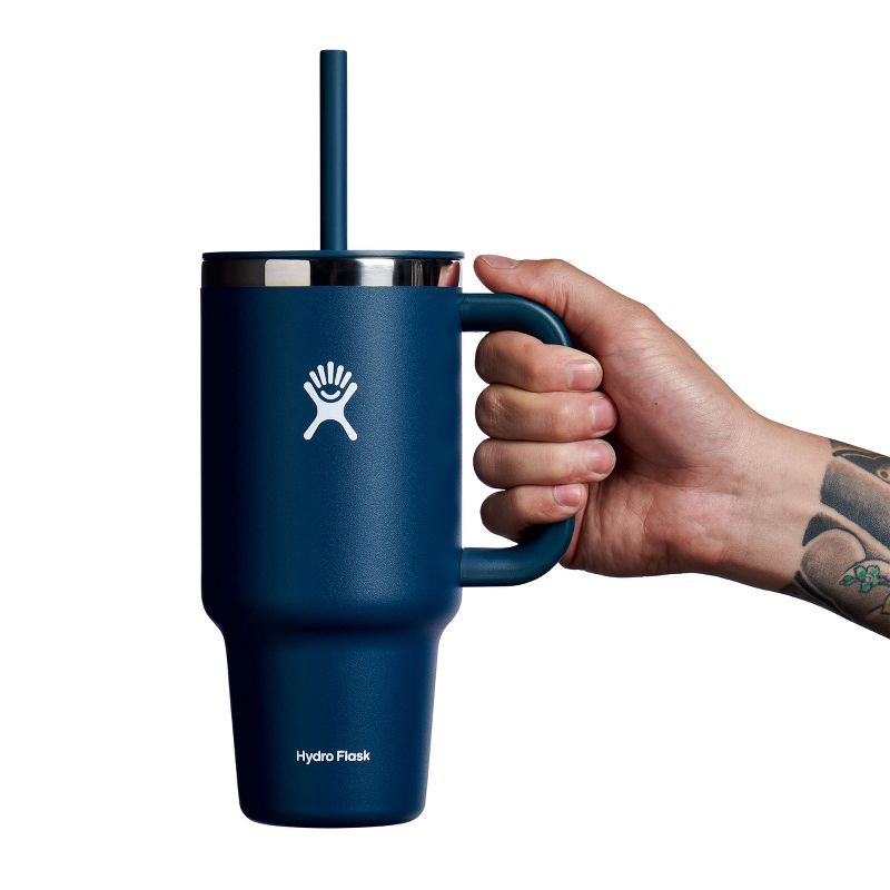 slide 2 of 3, Hydro Flask 32oz All Around Travel Straw Tumbler - Indigo: Double-Wall, BPA-Free, Spillproof, 32 oz