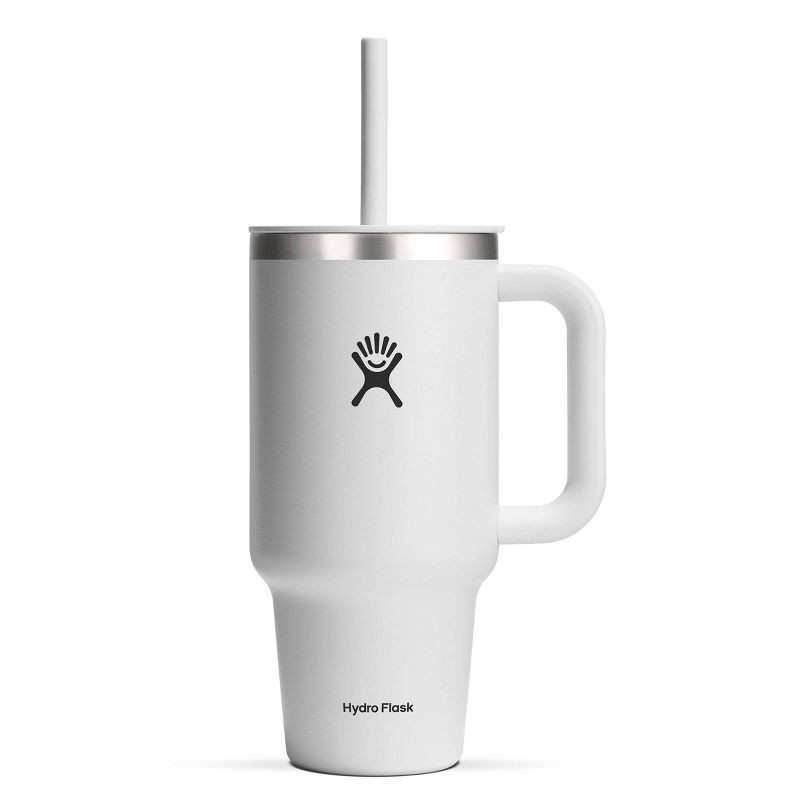 slide 1 of 2, Hydro Flask 32oz All Around Travel Straw Tumbler - White: Double-Wall, BPA-Free, Spillproof, 32 oz