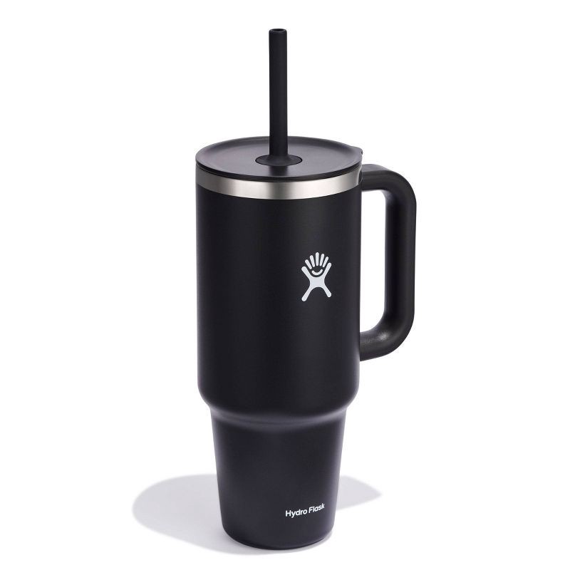 slide 2 of 4, Hydro Flask 40oz All Around Travel Straw Tumbler - Black: Double-Wall, BPA-Free, Spillproof, 40 oz