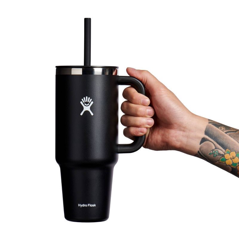 slide 4 of 4, Hydro Flask 40oz All Around Travel Straw Tumbler - Black: Double-Wall, BPA-Free, Spillproof, 40 oz