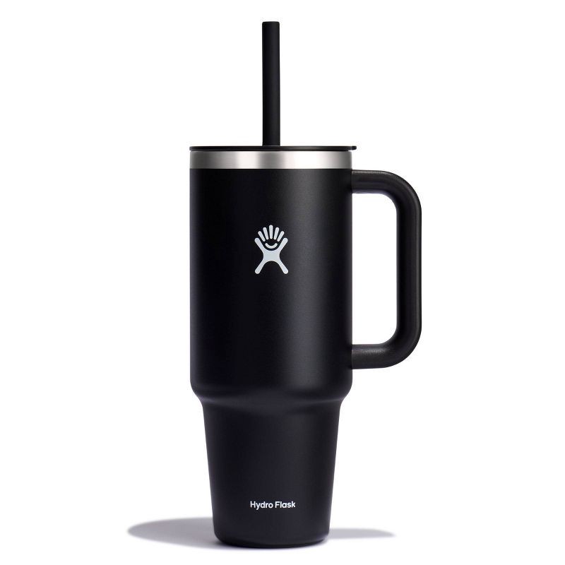 slide 1 of 4, Hydro Flask 40oz All Around Travel Straw Tumbler - Black: Double-Wall, BPA-Free, Spillproof, 40 oz