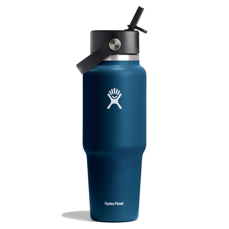 slide 1 of 3, Hydro Flask 32oz Wide Mouth Flex Straw Travel Bottle - Indigo: Double-Wall, BPA-Free, 32 oz