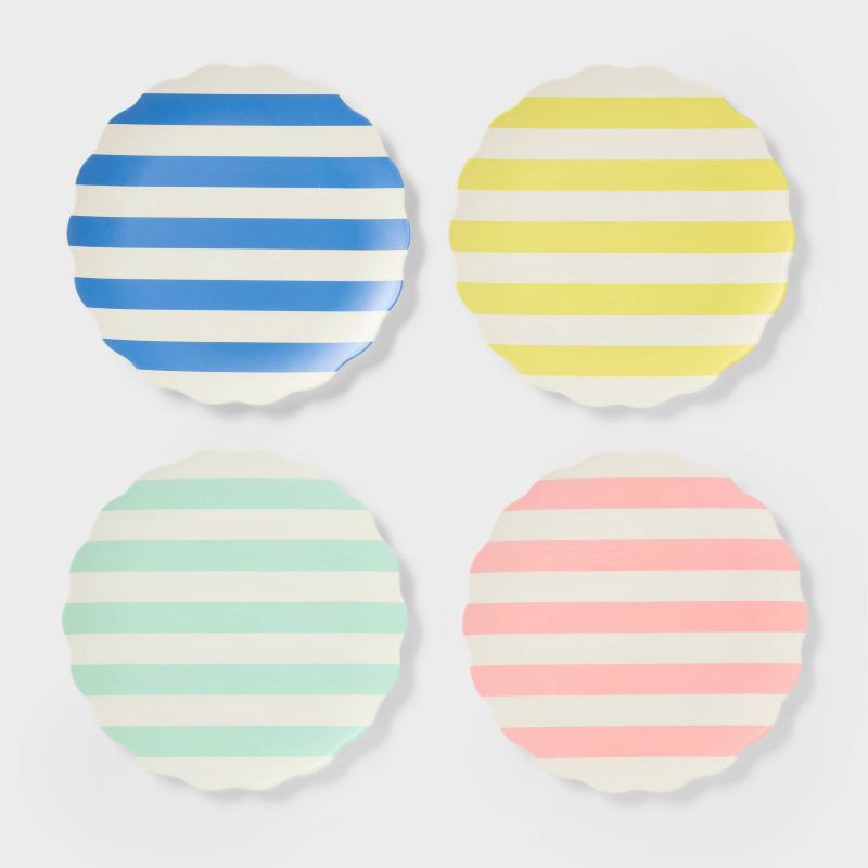 slide 1 of 3, 4pk 10" Scallop Striped Dinner Plate Set - Sun Squad™, 4 ct