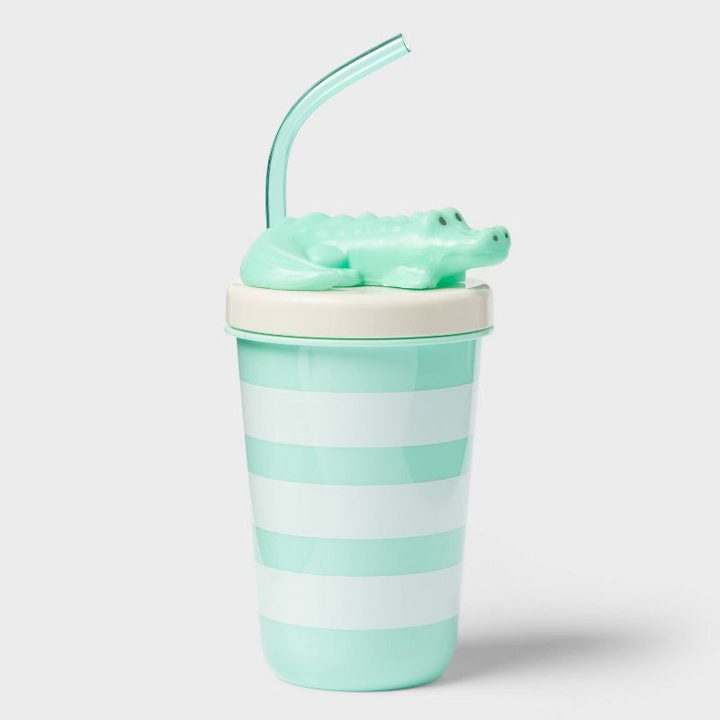 slide 1 of 3, 17 fl oz Tumbler with Figural Alligator Lid Green - Sun Squad™, 17 fl oz